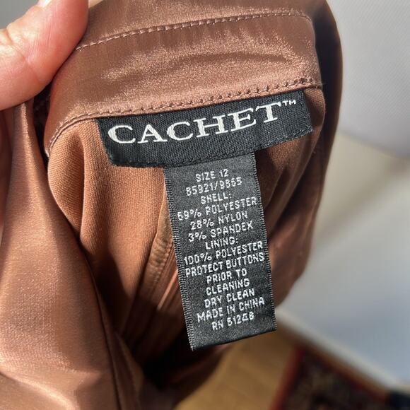 Cachet Brown Satin Rhinestone Button Vintage Blouse - Picture 7 of 7